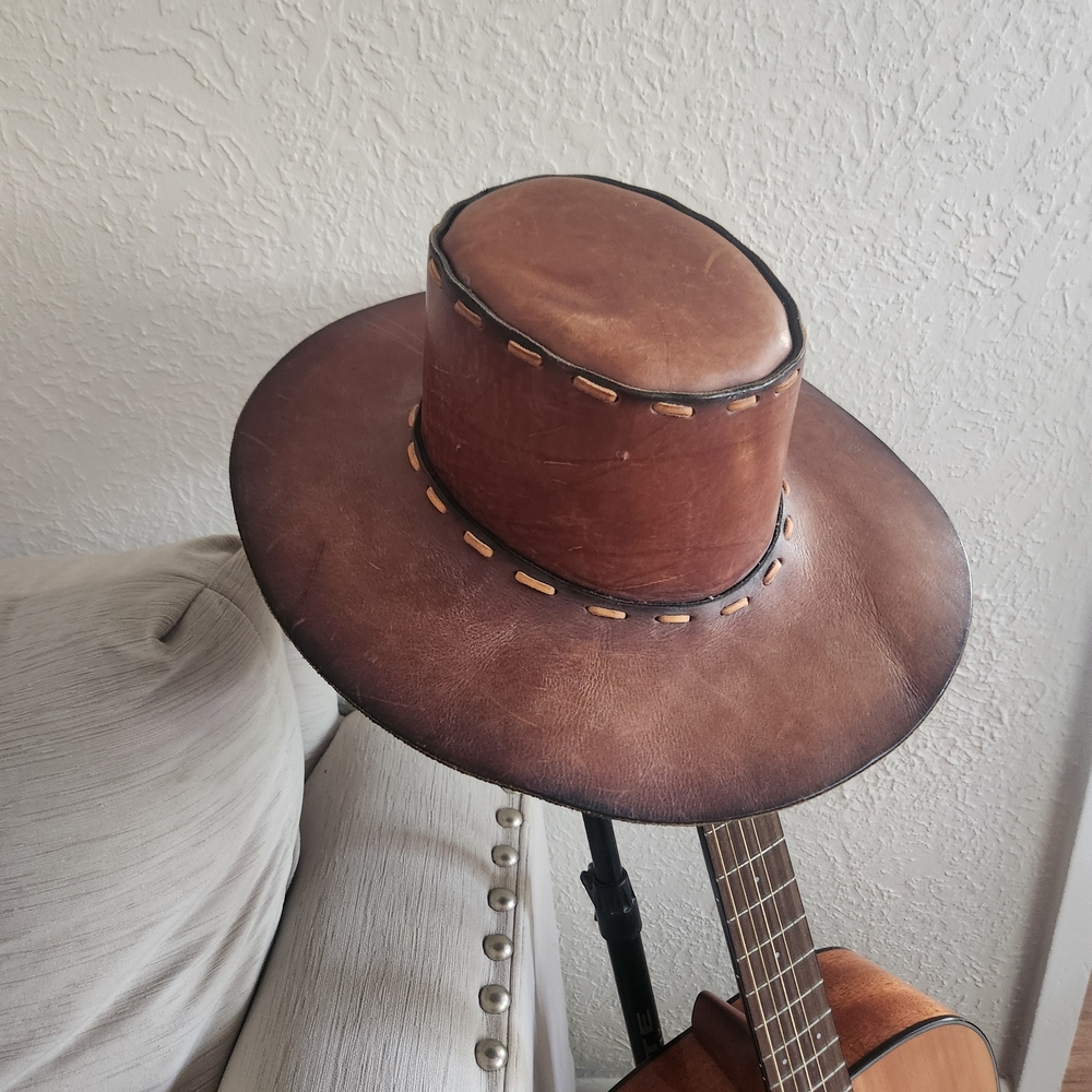 Quality Brown Leather Hat - Handstitched